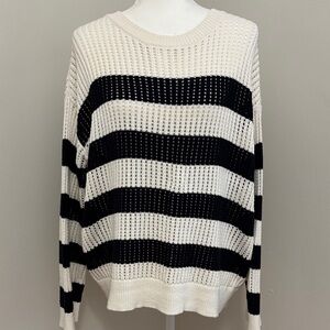 LOFT Black and Cream Striped Sweater